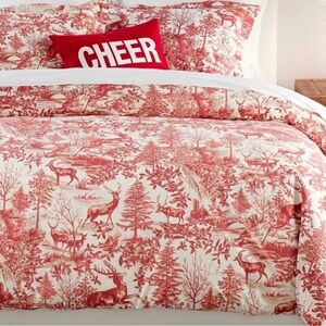 Pottery Barn Red and White Deer Toile Duvet Cover